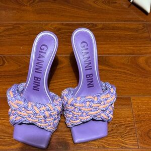Gianni Bini Lavender and Peach Woven Mules